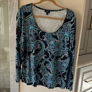 Talbots women’s petite Teal and navy Paisley Long Sleeve Top 2X petite